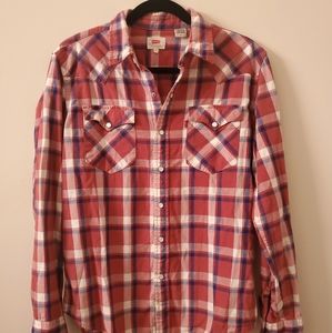 Levis Mens M Pearl Snap Plaid Western Shirt